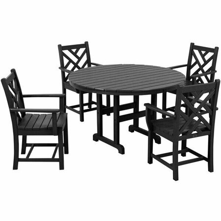 POLYWOOD Chippendale 5-Piece Black Dining Set with 4 Arm Chairs 633PWS1221BL